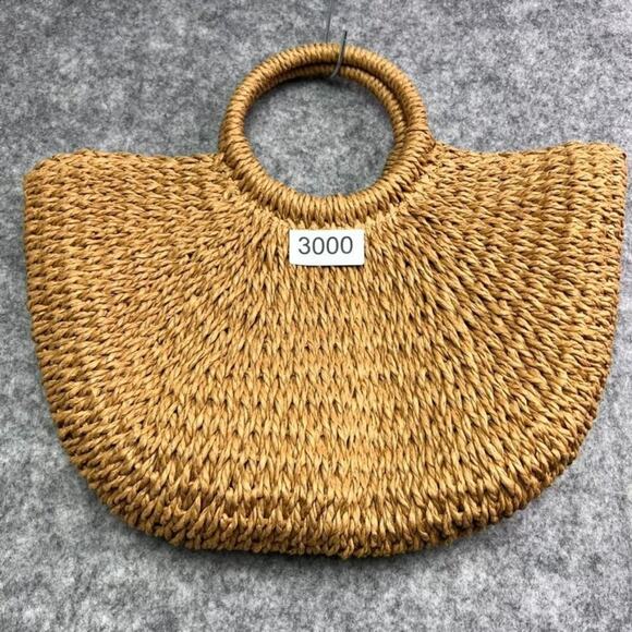 Crossi Woven Boho Paper Straw Half Moon Round Circle Handle Large Bag - Picture 7 of 7